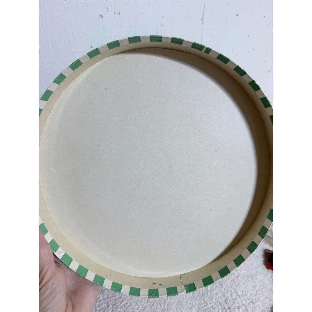 Vintage Jelleffs Washington DC Hat Box Green Striped Round Storage Case 12.5in